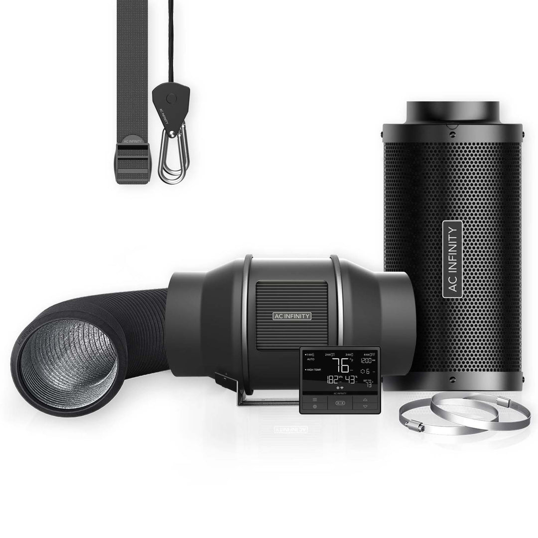 Air Filtration Kit PRO 150mm, Inline Fan with Smart Controller, Carbon Filter & Ducting Combo