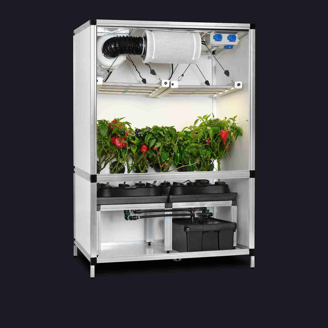 Growbox Clima Cabinet (1m2) + SWC System Growbox 1m2 + 2 x 170 Watt Dimmable LED Growlight