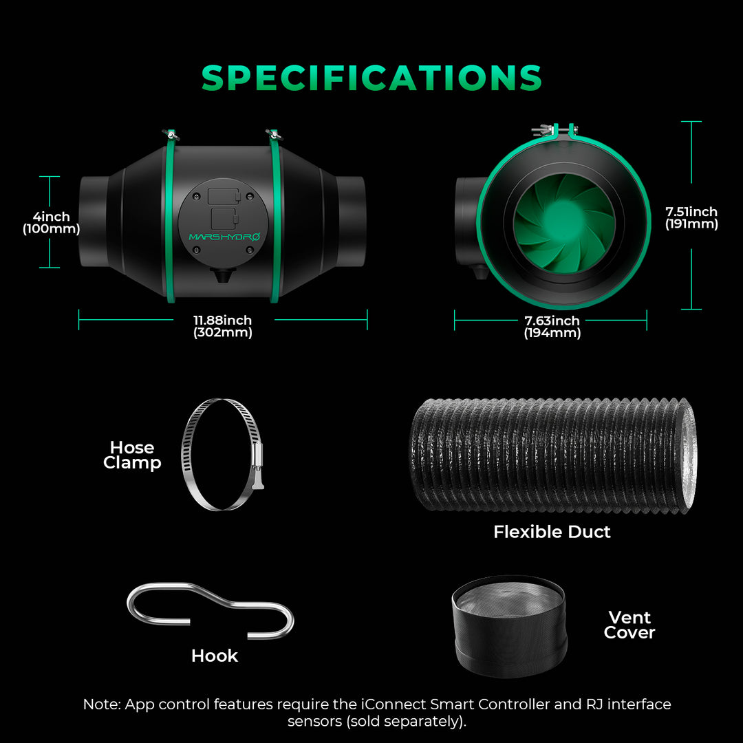 100 mm Inline Duct Fan and Refillable Carbon Filter Combo with Speed Controller
