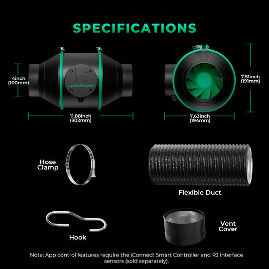 100 mm Inline Duct Fan and Refillable Carbon Filter Combo with Speed Controller