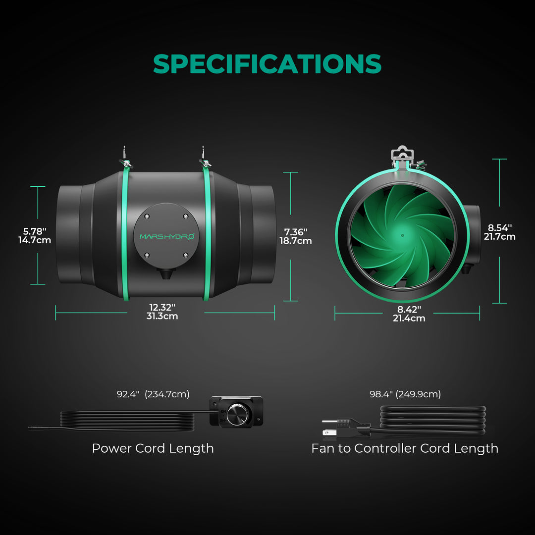 Mars Hydro 6″ (150mm) Inline Duct Fan with Speed Controller