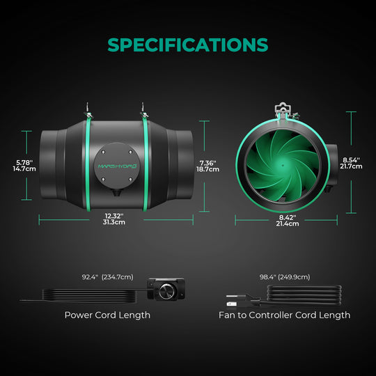 Mars Hydro 6″ (150mm) Inline Duct Fan with Speed Controller