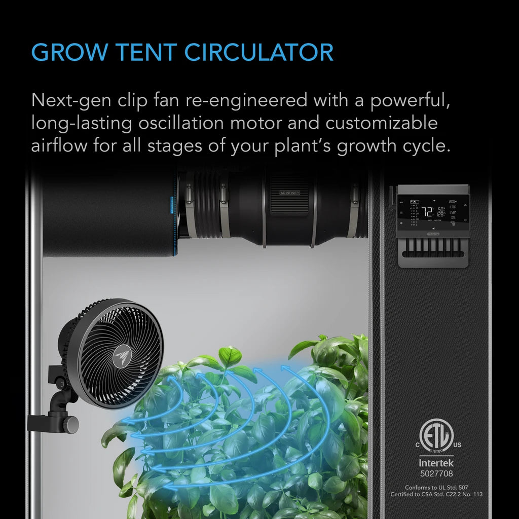 CLOUDRAY S9, teltventilator til montering på stang 225 mm, EC-motor, automatisk oscillation, 10-trins dynamiske vindtilstande og ventilatorhastigheder